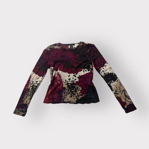 Vintage 1990s Kenneth Cole abstract print long-sleeve mesh top. Size X-Small